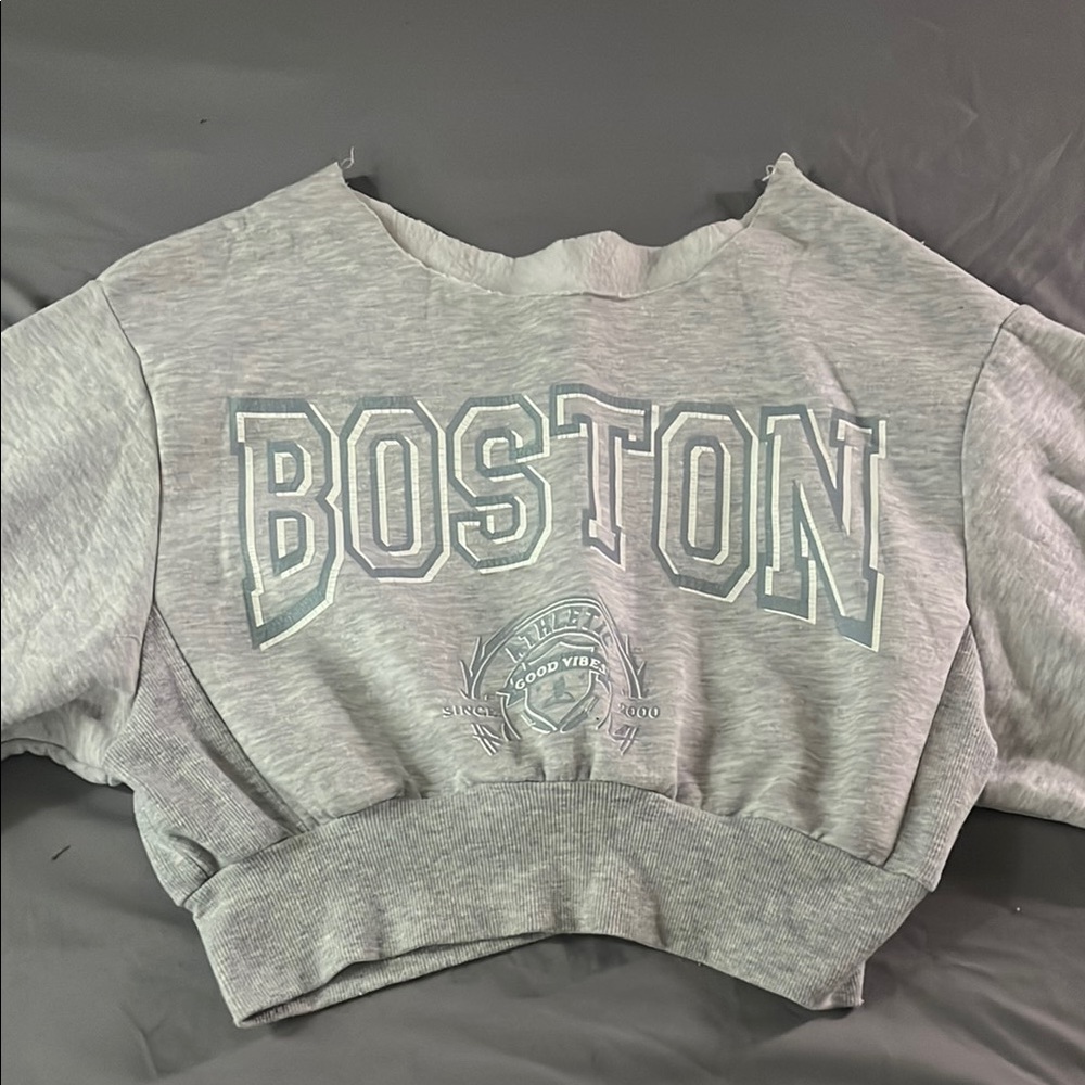 Gray Boston Cropped Sweatshirt